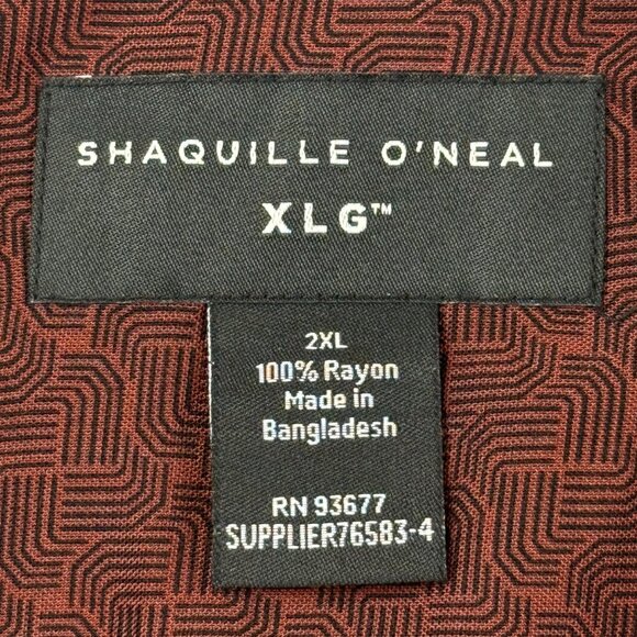 Shaquille ONeal XLG Men Short Sleeve Cherry Fudge Rayon Woven Camp Shirt 2XL NWT - Picture 7 of 9